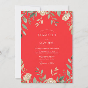 Invitación Boda con Hojas Rojas de Amapola