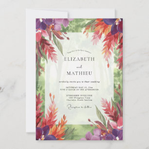 Invitación Boda con hojas tropicales vibrantes