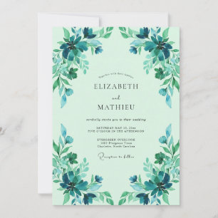 Invitación Boda con hojas turquesa y verde teñido