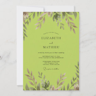Invitación Boda con hojas verde claro bajo la luz de la luna