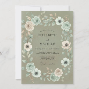 Invitación Boda con Hojas Verdes de Teal Musgo