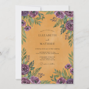 Invitación Boda con hojas violetas ocres