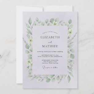 Invitación Boda con Hojas Violetas Pálidas
