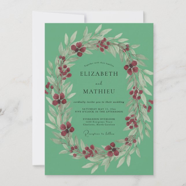 Invitación Boda con Hojas y Bayas de Espuma de Mar (Anverso)