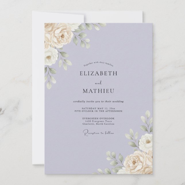 Invitación Boda con Hojas y Crema de Lavanda (Anverso)