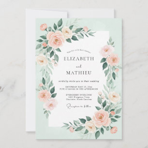 Invitación Boda con Hojas y Melocotón Espuma de Mar
