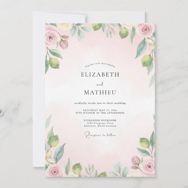 Invitación Boda con Hojas y Oliva Melocotón (Anverso)