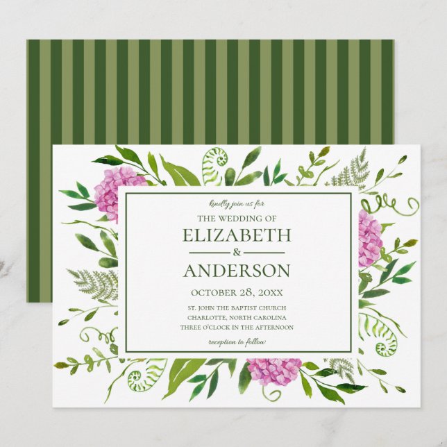 Invitación Boda con Hortensias Rosadas (Anverso / Reverso)