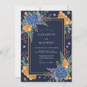 Invitación Boda con Hydrangea Amarillo Mostaza y Eucalipto