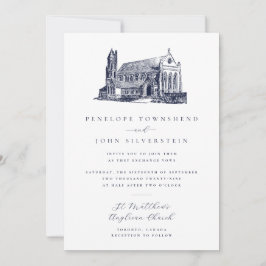 Invitación Boda con Ilustración Clásica de Iglesia Vintage