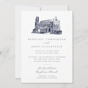 Invitación Boda con Ilustración Clásica de Iglesia Vintage