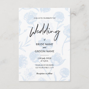 Invitación Boda con ilustración elegante floral azul claro