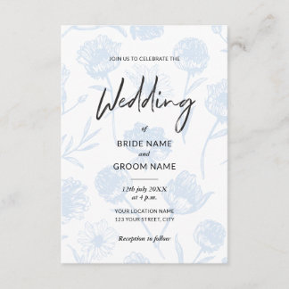 Invitación Boda con ilustración elegante floral azul claro