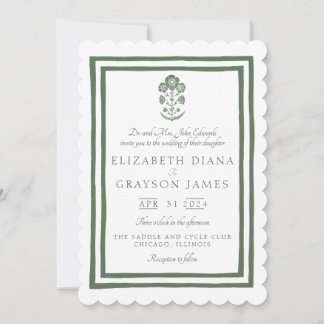 Invitación Boda con Impresión Botánica Verde de Hierba en Blo