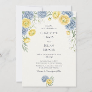 Invitación Boda con jardín campestre francés y hortensia azul