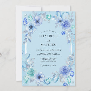 Invitación Boda con joyas de acuarela azur