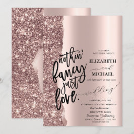 Invitación Boda con letra brillante de oro rosa elegante