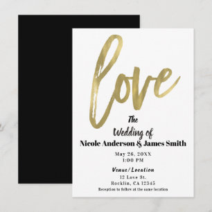 Invitación Boda con letra caligráfica moderna LOVE dorada