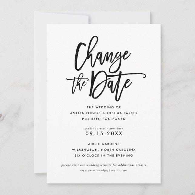 Invitación Boda con letra de mano de Moda| Cambiar La Fecha (Anverso)