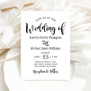 Invitación Boda con letra de pincel moderna en negro y blanco