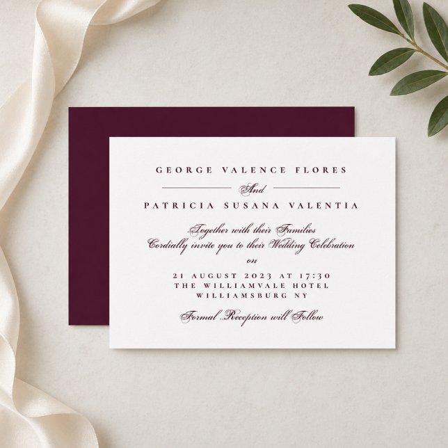 Invitación Boda con Letra Formal de Borgoña (Subido por el creador)