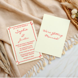 Invitación Boda con letra manuscrita roja minimalista