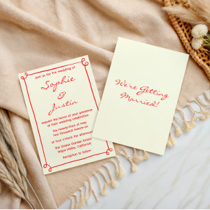 Invitación Boda con letra manuscrita roja minimalista