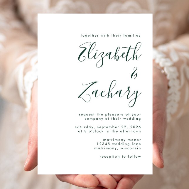 Invitación Boda con letra moderna esmeralda verde (Subido por el creador)