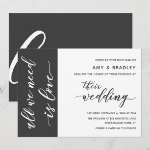 Invitación Boda con letra moderna gris oscuro y blanco