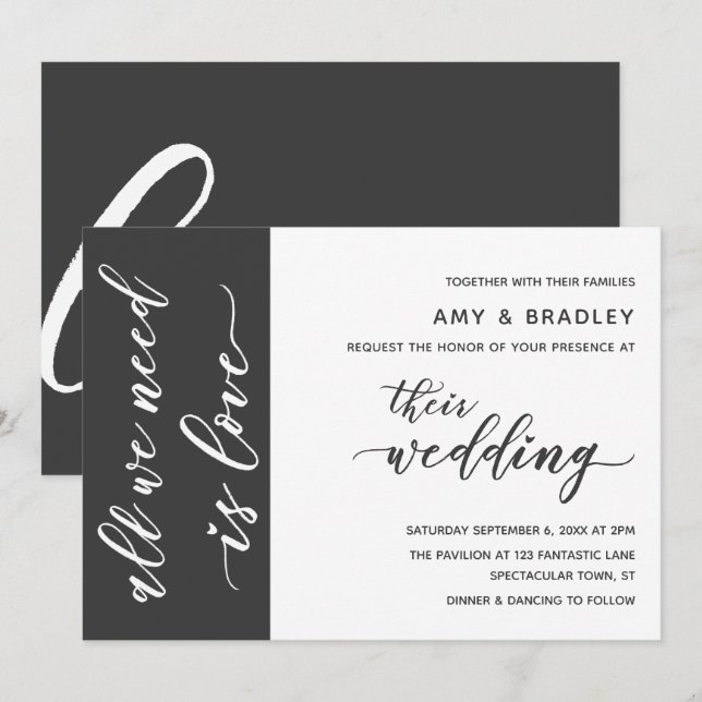 Invitación Boda con letra moderna gris oscuro y blanco (Anverso / Reverso)