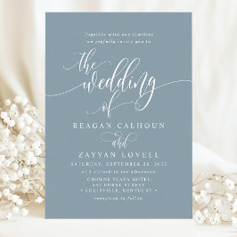 Invitación Boda con letra moderna simple azul polvoriento