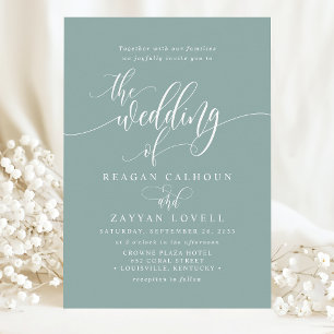 Invitación Boda con letra moderna simple en azul turquesa pol