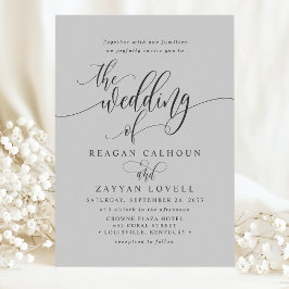 Invitación Boda con Letra Moderna Simple Gris Suave
