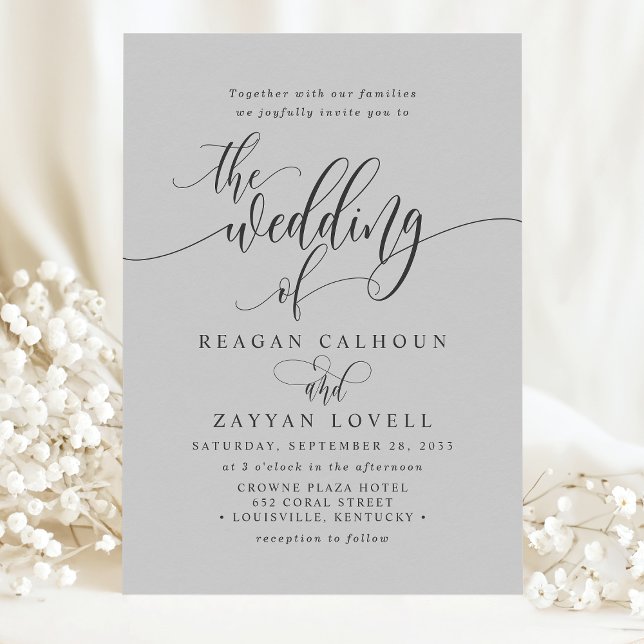 Invitación Boda con Letra Moderna Simple Gris Suave (Subido por el creador)