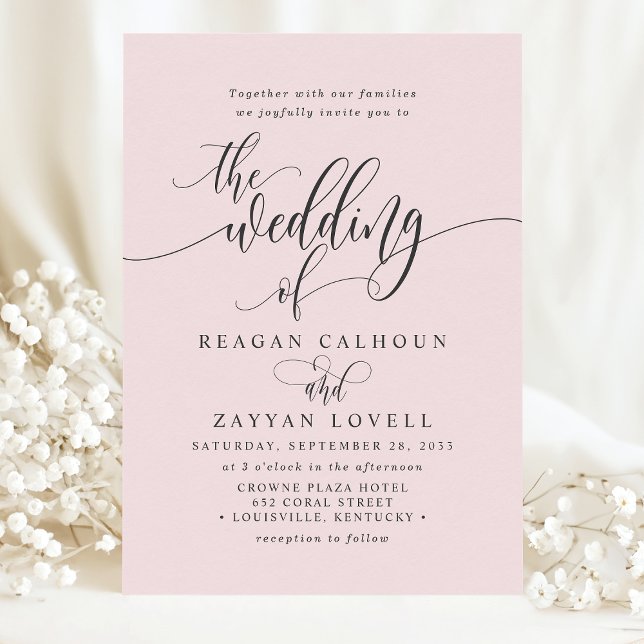 Invitación Boda con Letra Moderna Simple Rosa Sonrojo (Subido por el creador)