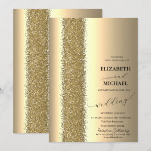 Invitación Boda con letra script de purpurina dorada elegante