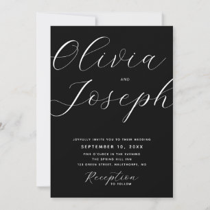 Invitación Boda con letra script negra moderna con foto y cód