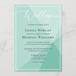 Invitación Boda con letras de mano geométricas de color verde