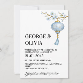 Invitación Boda con Linterna Azul Japonesa