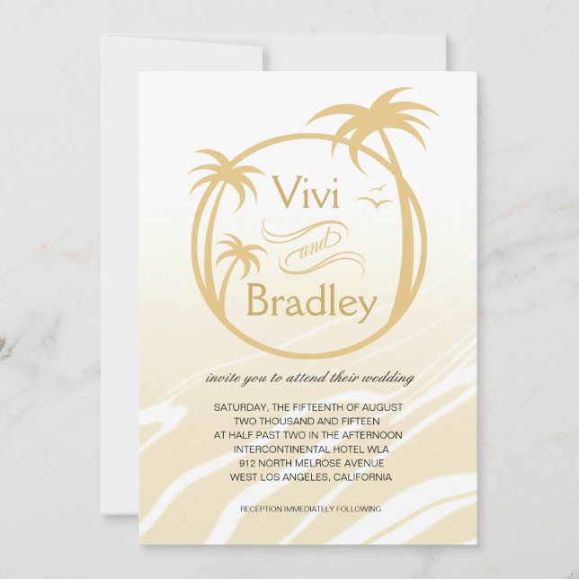 Invitación Boda con logotipo de palm de playa| arena (Anverso)