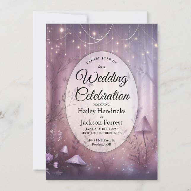 Invitación Boda con Luces de Hada de Lavanda Mágica (Anverso)