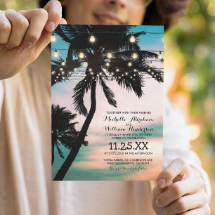 Invitación Boda con Luces de Luciérnaga de Palmeras de Playa 