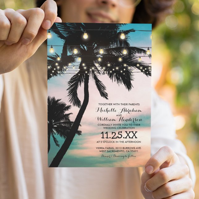 Invitación Boda con Luces de Luciérnaga de Palmeras de Playa  (Subido por el creador)