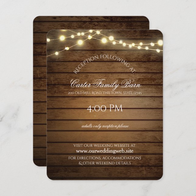 Invitación Boda con Luces Rústicas y Detalles de Madera de Gr (Anverso / Reverso)