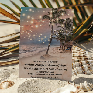 Invitación Boda con Luces Tropicales Vintage de Playa