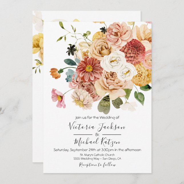 Invitación Boda con luz floral y aire en el jardín (Anverso / Reverso)