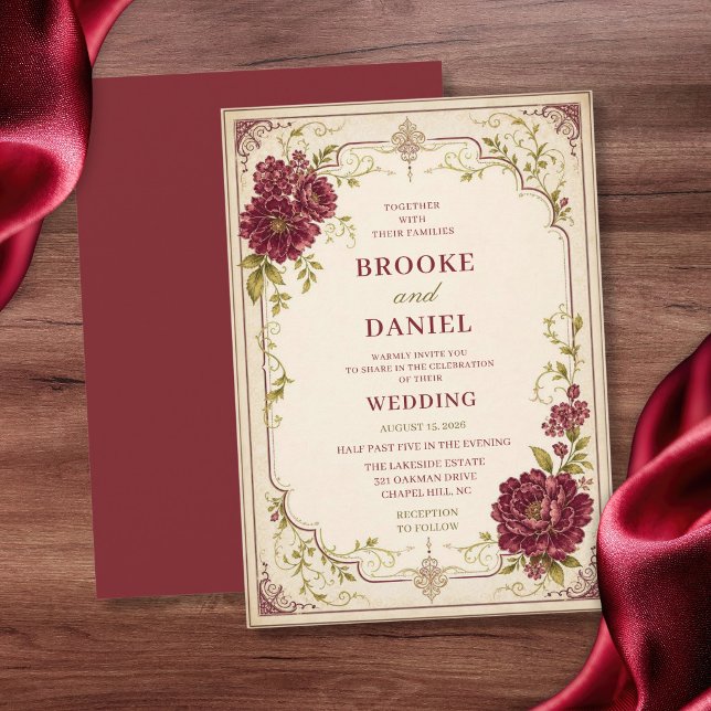 Invitación Boda con Marco Antiguo de Color Burdeos (Subido por el creador)