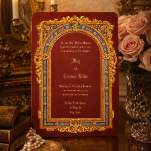 Invitación Boda con marco arqueado retro de la era victoriana
