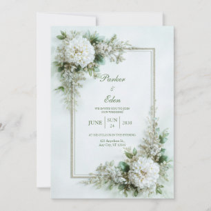 Invitación Boda con Marco Botánico de Dalia Blanca Elegante