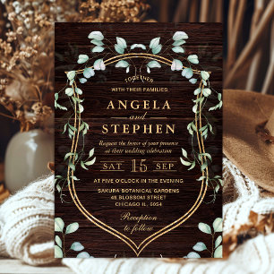 Invitación Boda con marco de acuarela de eucalipto y dorado